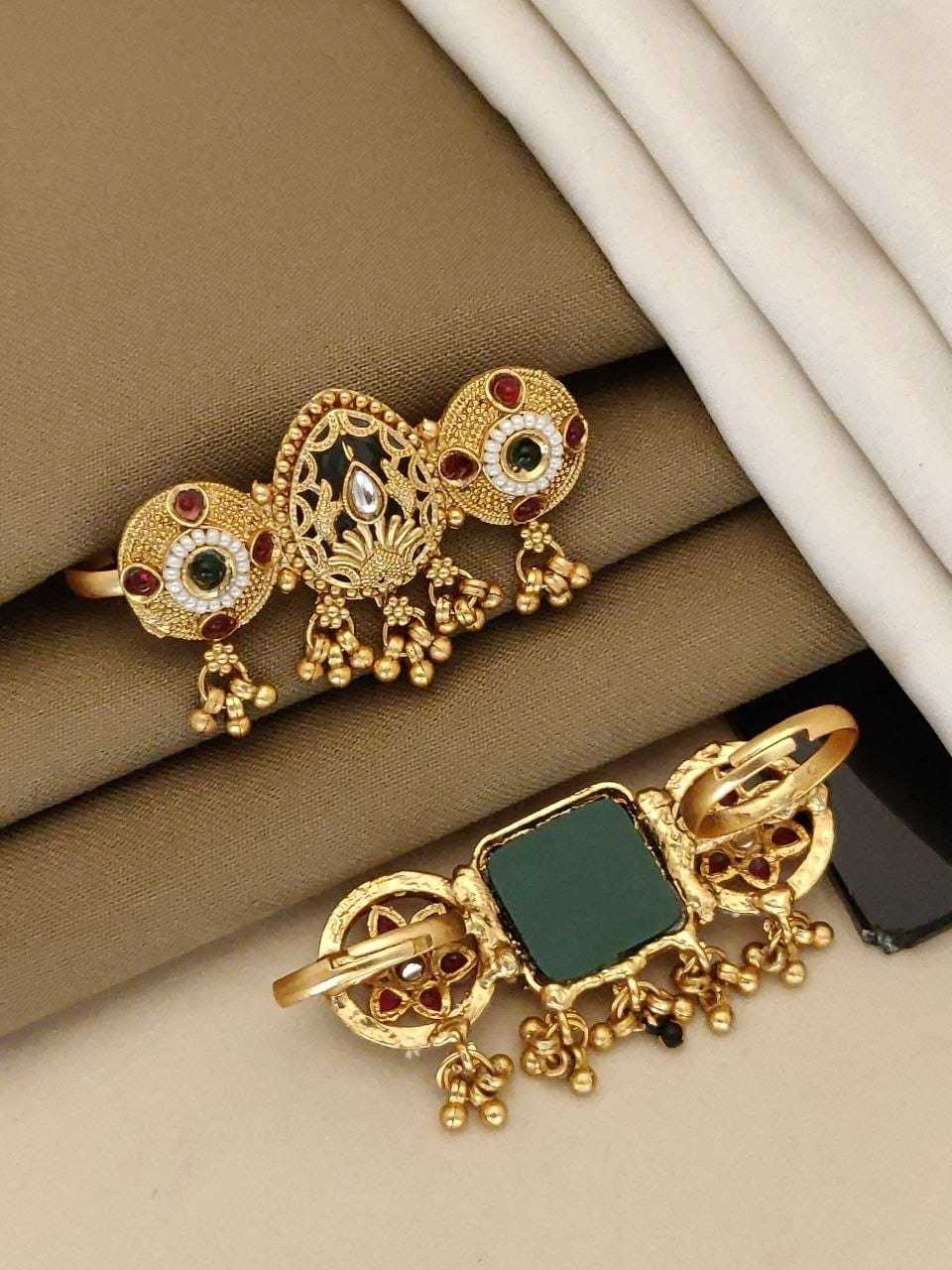 Statement Ring with Square Green Stone & Beads