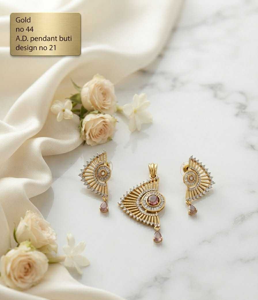 Swirl and Fan AD Pendant Set with Ruby, Green or Blue Stones