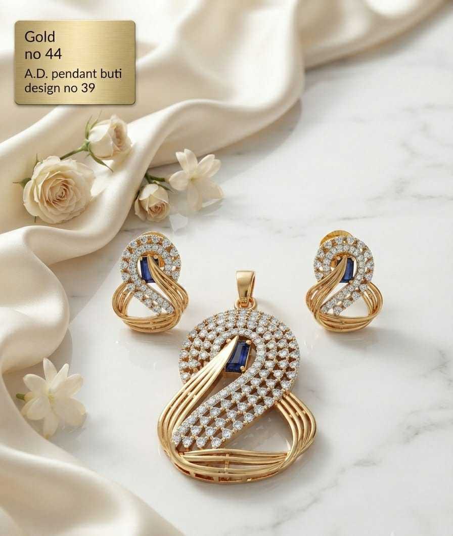 Swirl and Fan AD Pendant Set with Ruby, Green or Blue Stones