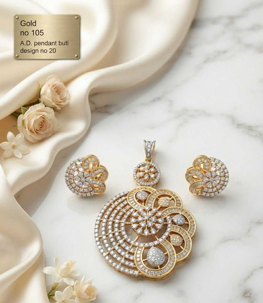 Swirl Cluster AD Pendant Set with Flower Stud Earrings