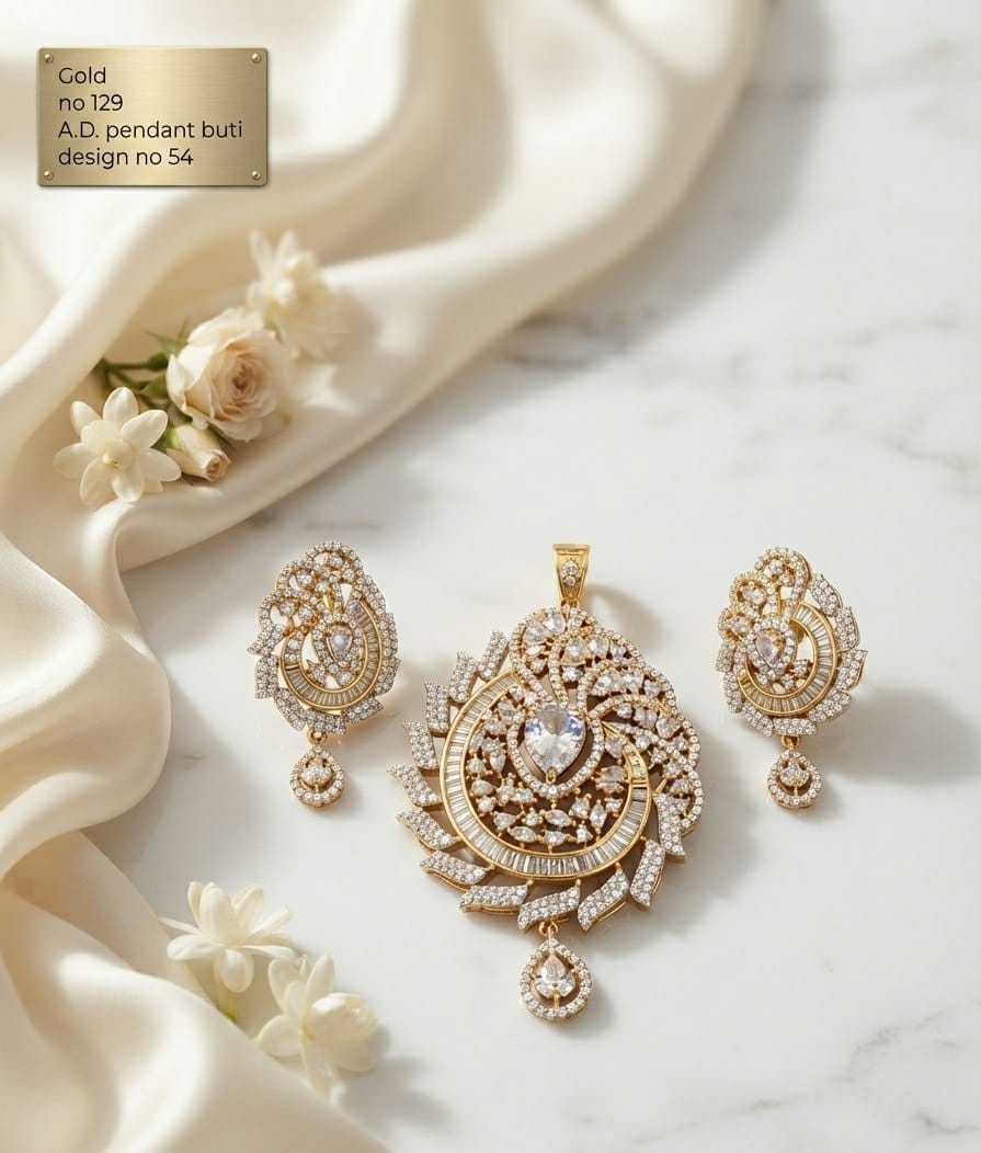 Swirling AD Medallion Pendant Set with Pear Drop