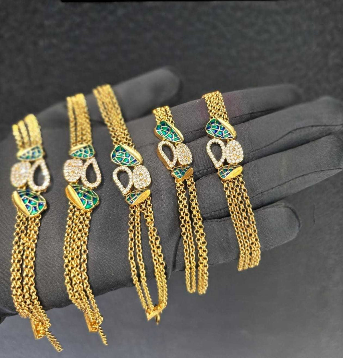 Teal Enamel Bracelet with Multi Chain Strands