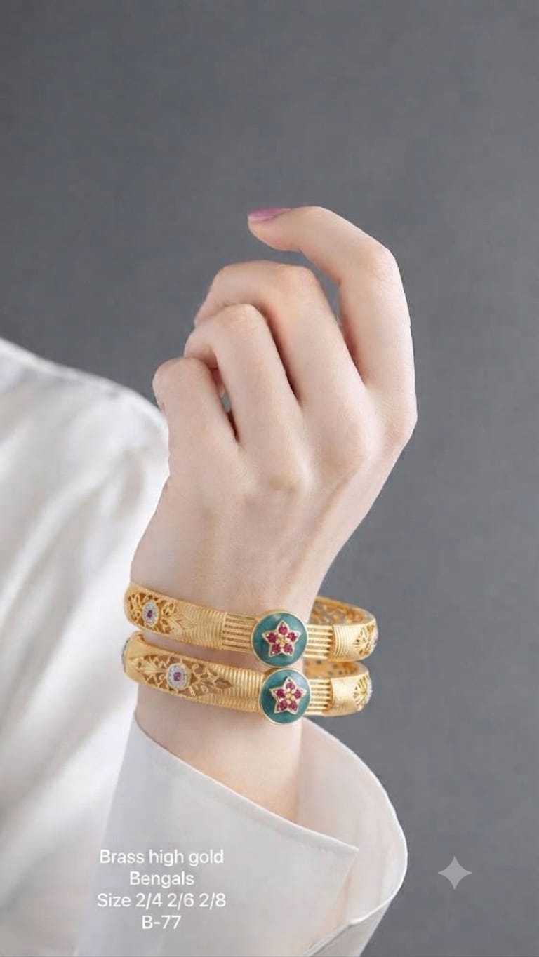 Teal Enamel Circle Bangles with Red Stone Flowers