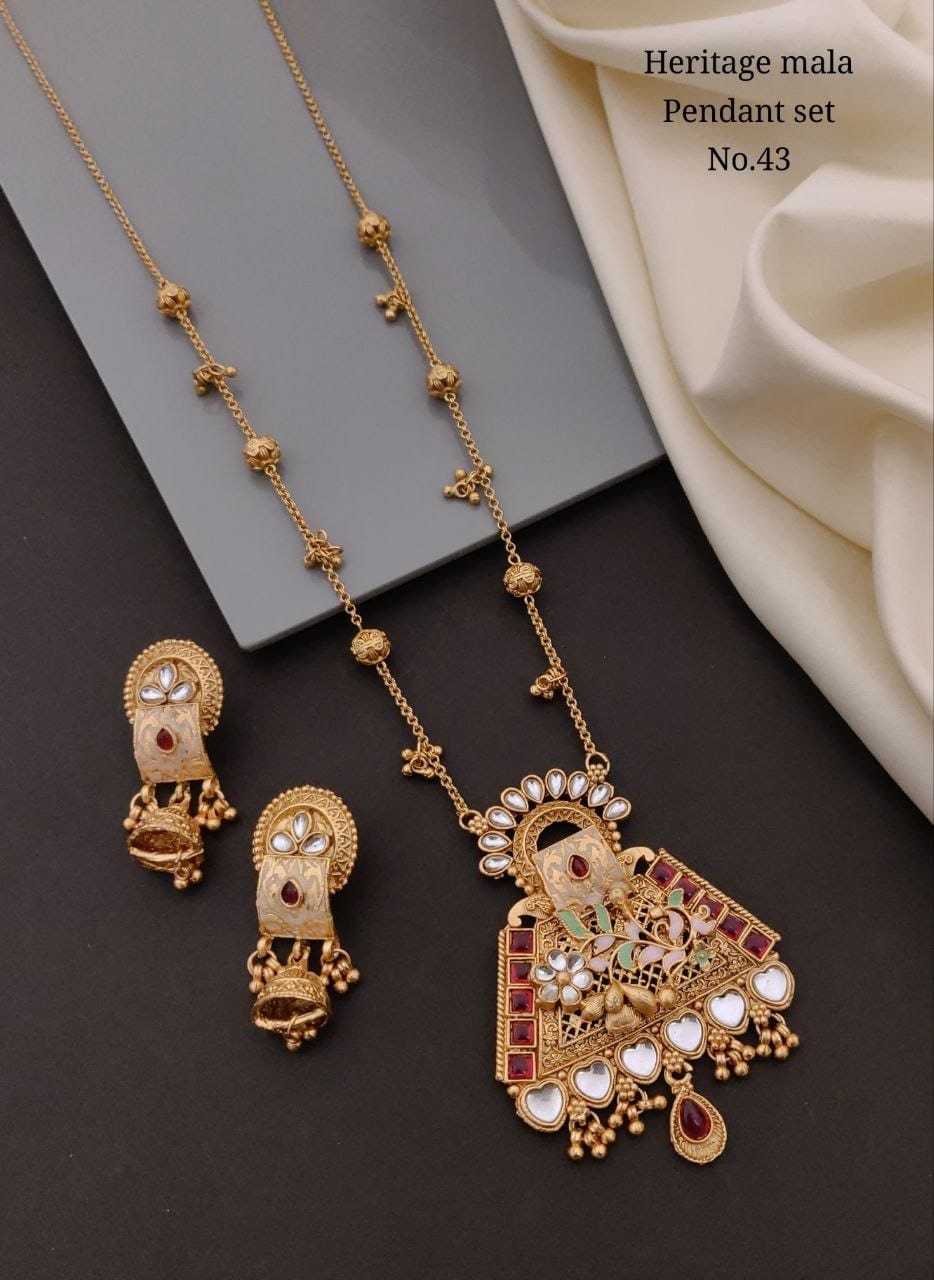 Teardrop Pendant Long Necklace with Pearl Drops