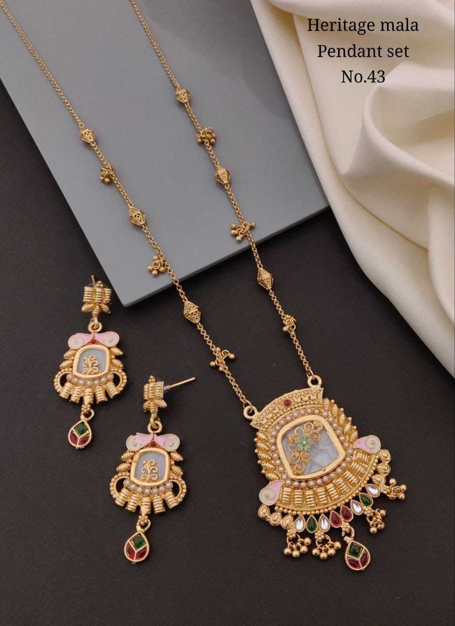 Teardrop Pendant Long Necklace with Pearl Drops