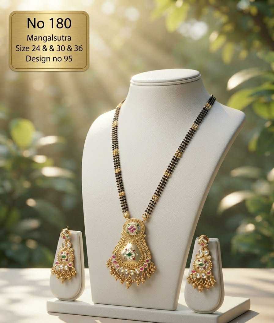 Teardrop Pendant Mangalsutra with Multicolour Stones and Earrings