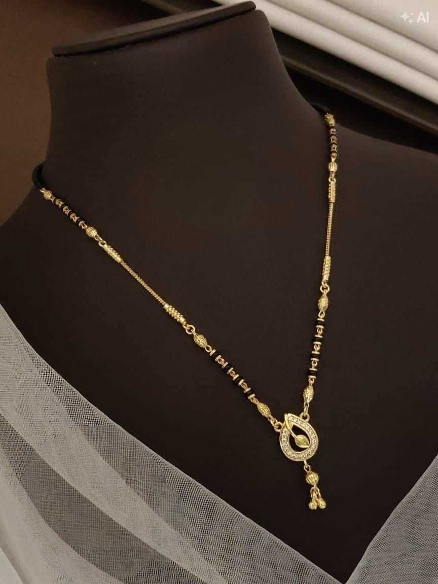 Teardrop Stone Mangalsutra on Black Bead Chain