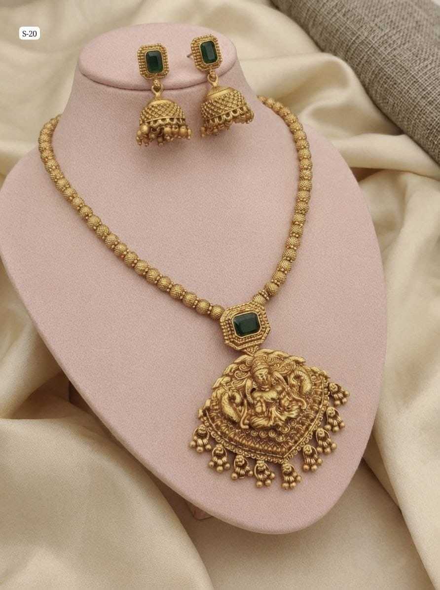 Temple Lakshmi Set with Emerald Green Stones