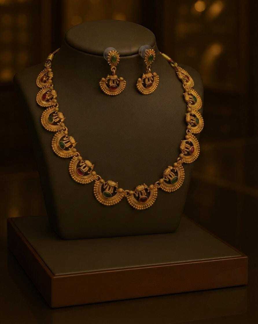 Temple Laxmi Necklace Set with Kemp Stones