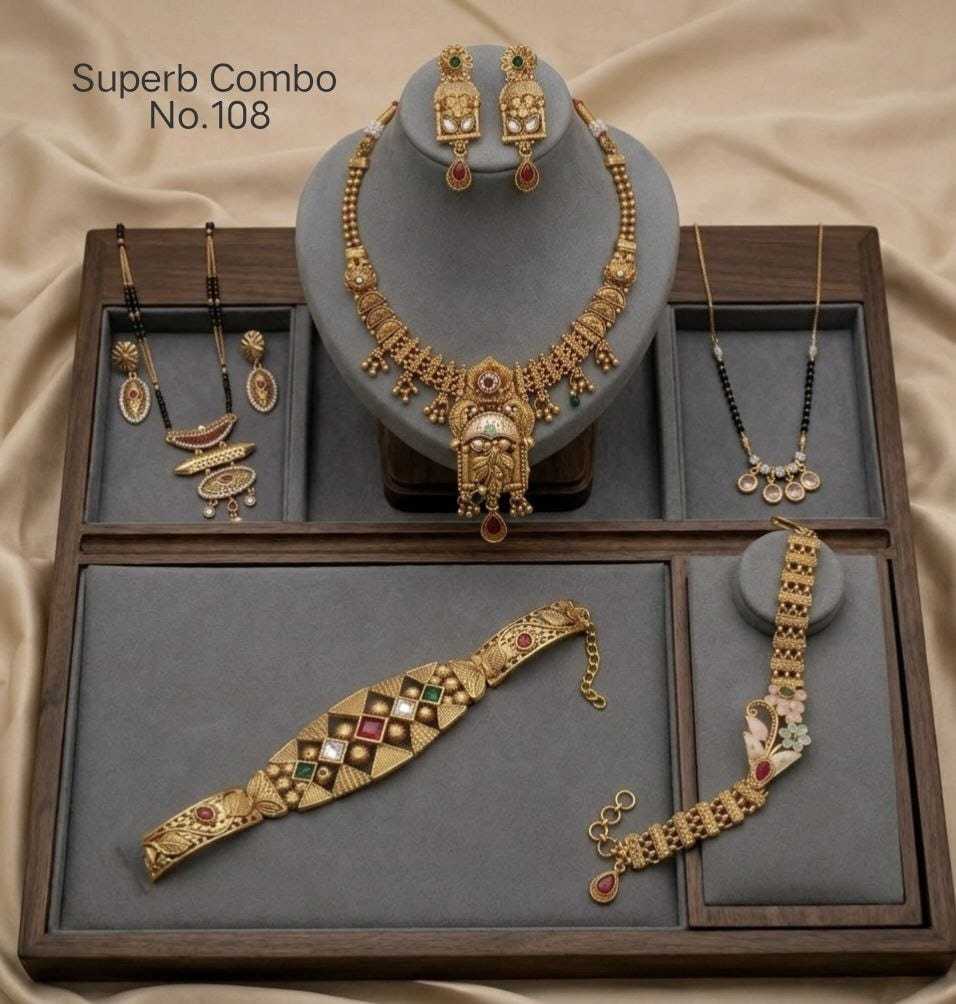 Temple Necklace Combo with Two Mangalsutras and Two Bracelets