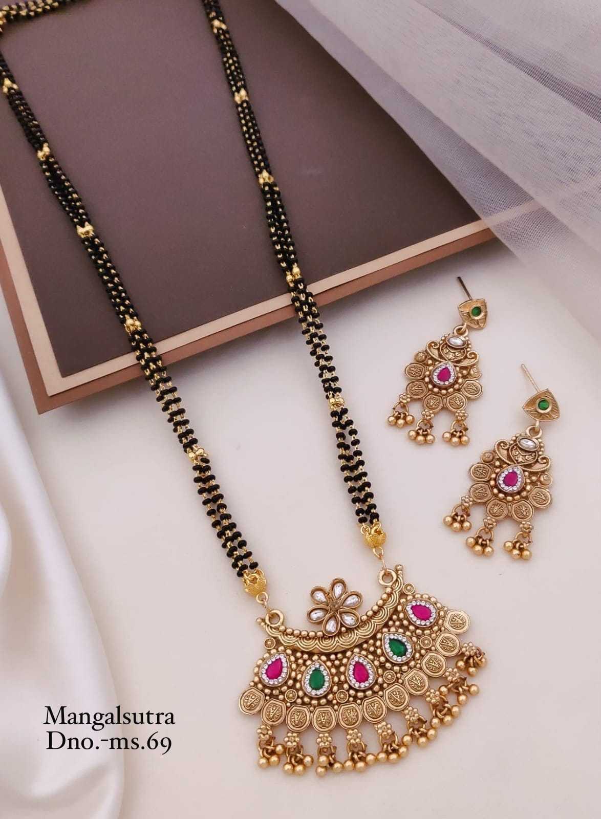 Temple Pendant Long Mangalsutra with Earrings
