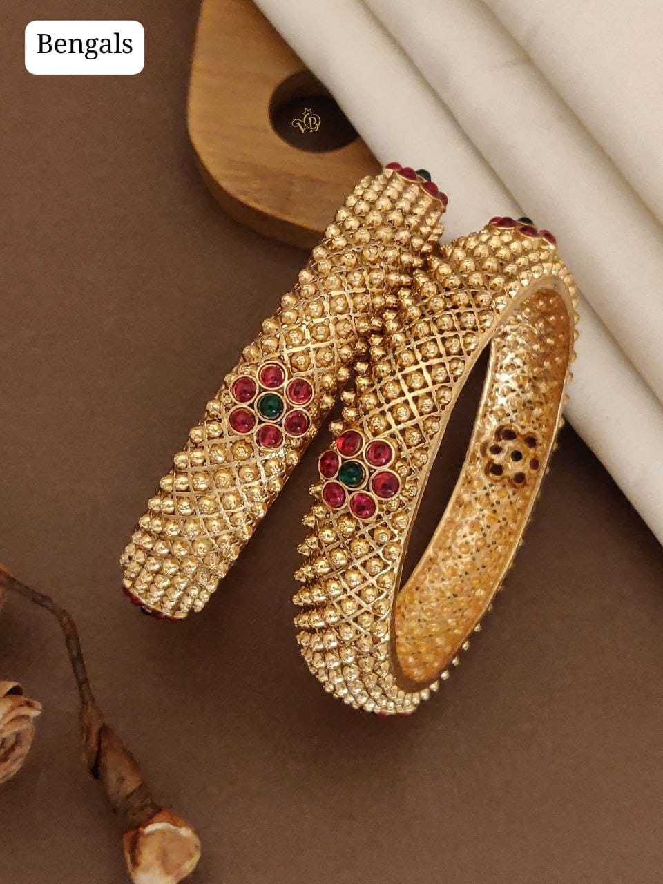 Textured Beadwork Bangles with Ruby & Emerald Stones