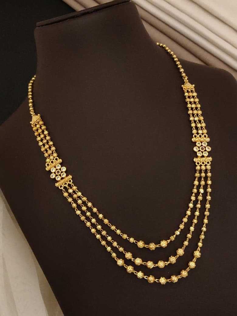 Three-Layer Beaded Mala with Ruby Pendants