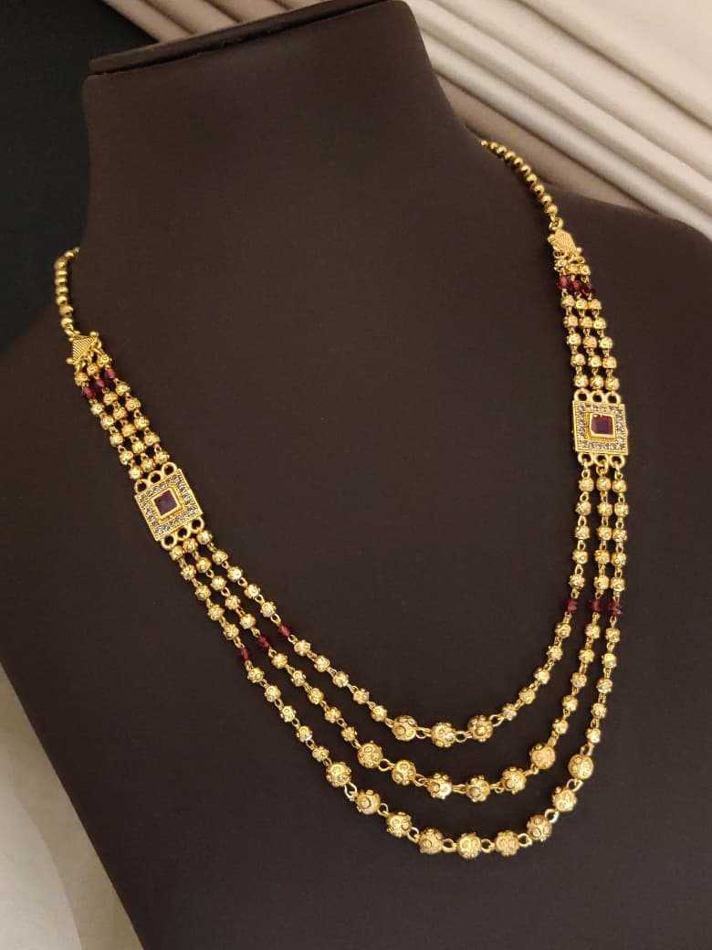 Three-Layer Beaded Mala with Ruby Pendants