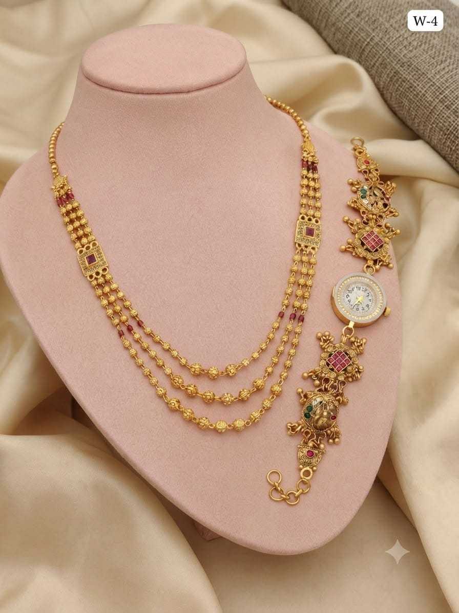 Three Layer Beaded Necklace with Watch Bracelet