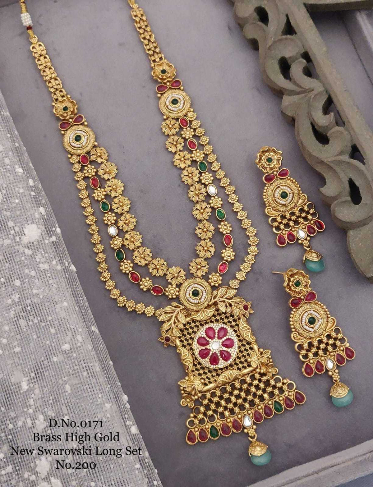 Three-Layer Floral Long Set with Square Pink Flower Pendant