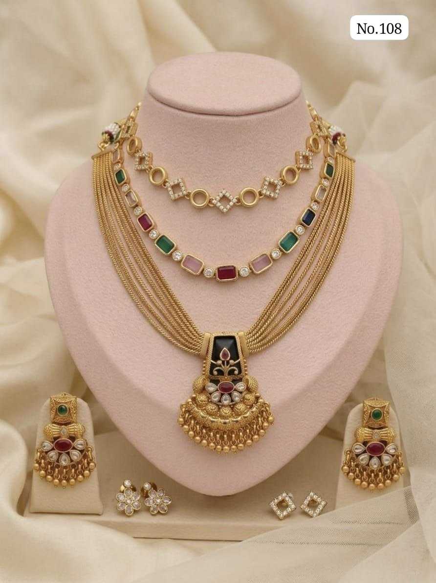Three Layer Heritage Necklace Set with Two Pairs of Earrings