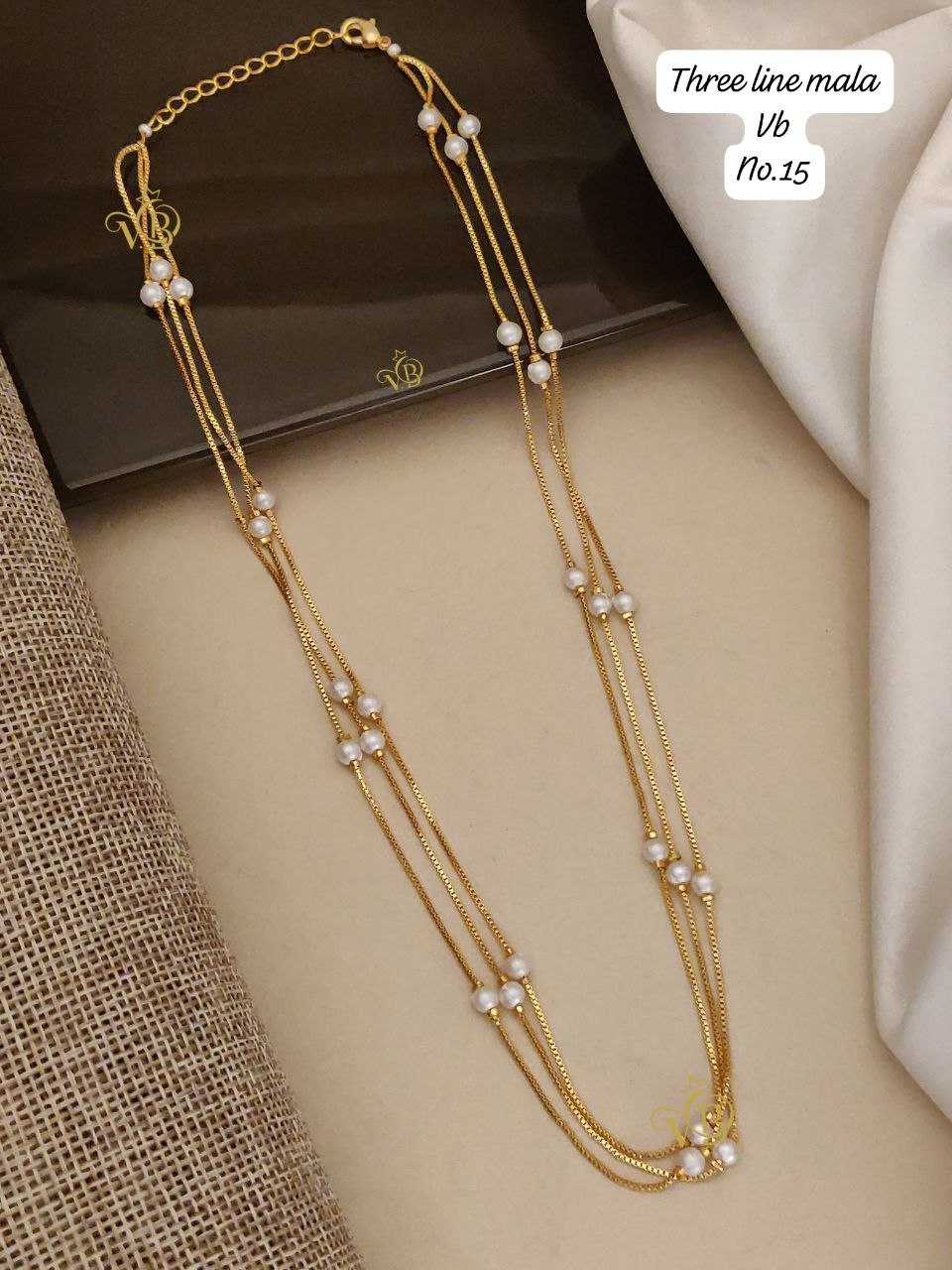 Three Line Mala with Pearl Bead Stations