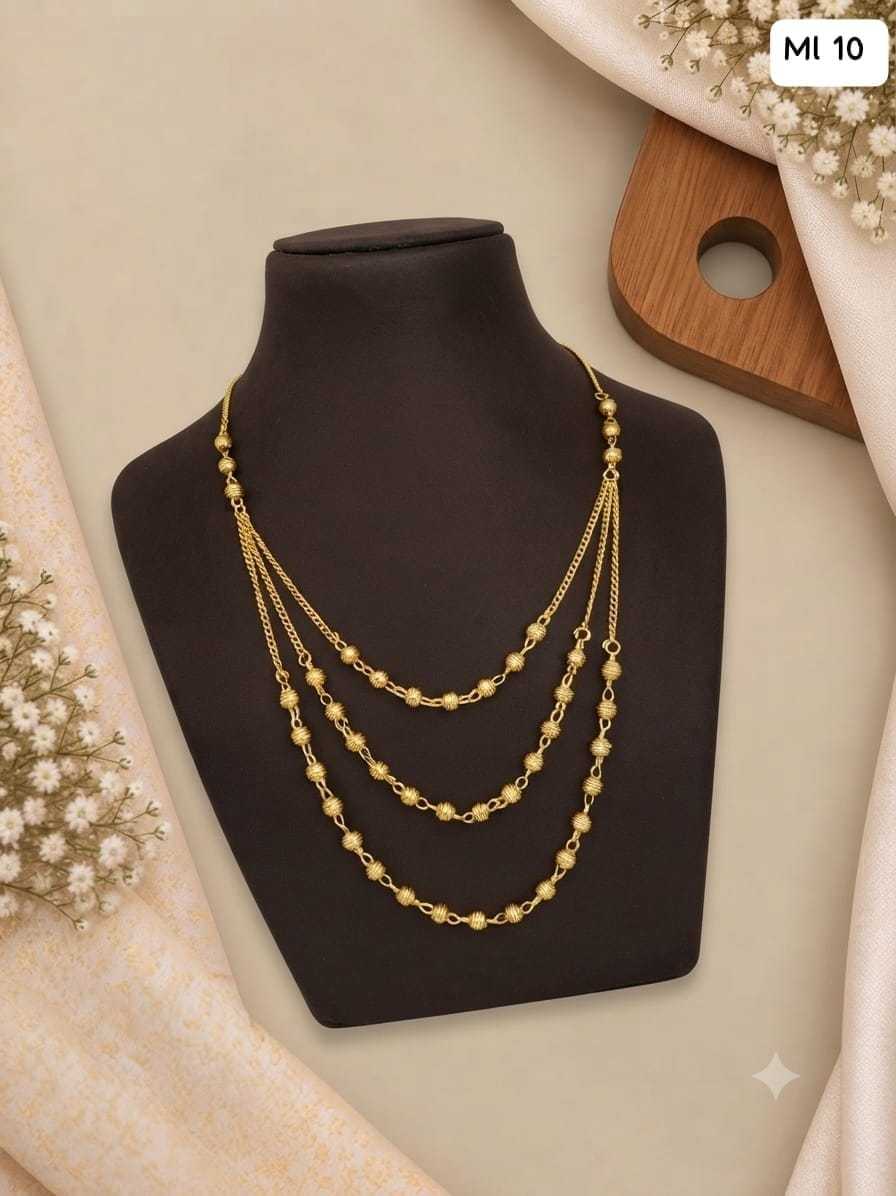 Three Strand Delicate Gold Bead Chain Necklace