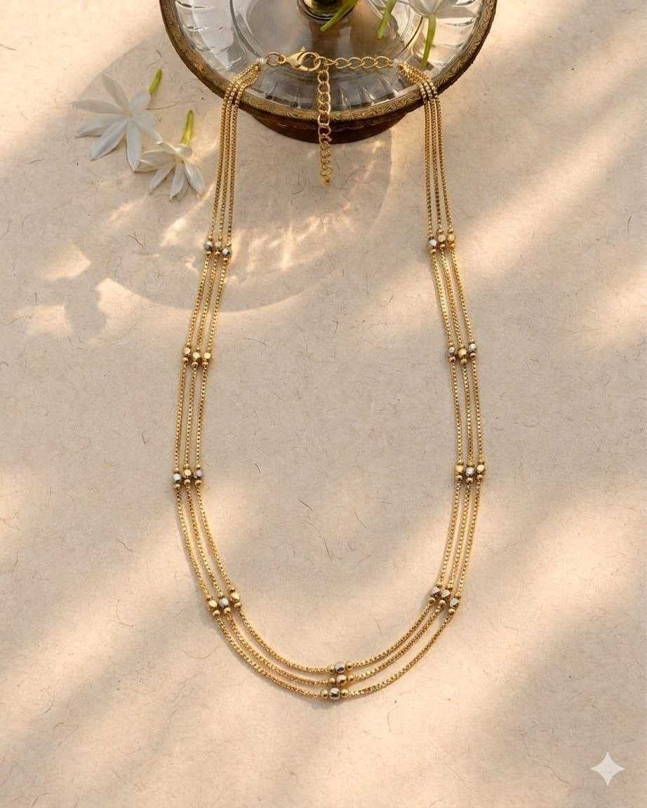 Three Strand Long Chain with Two Tone Beads