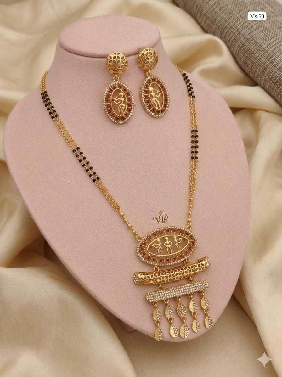 Three Tier Pendant Mangalsutra with Peacock Studs