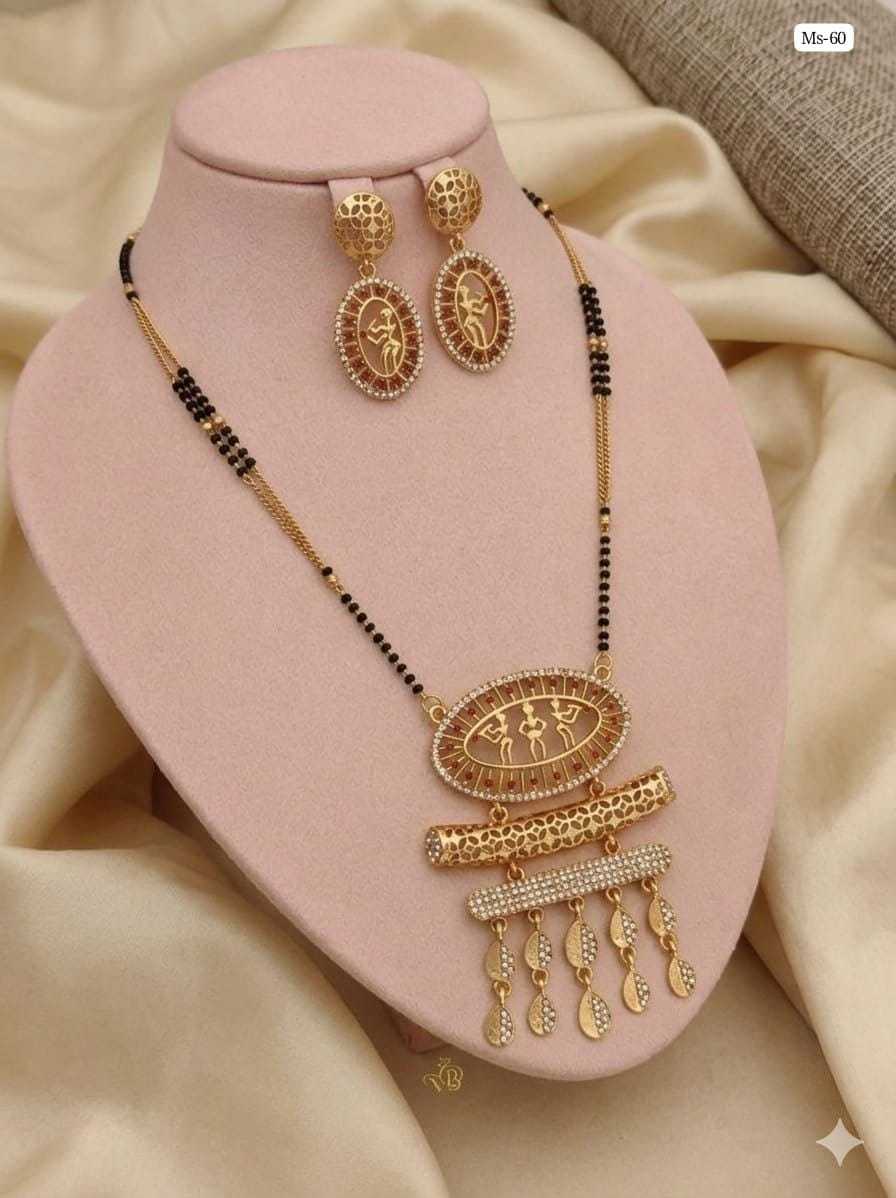 Three Tier Pendant Mangalsutra with Peacock Studs