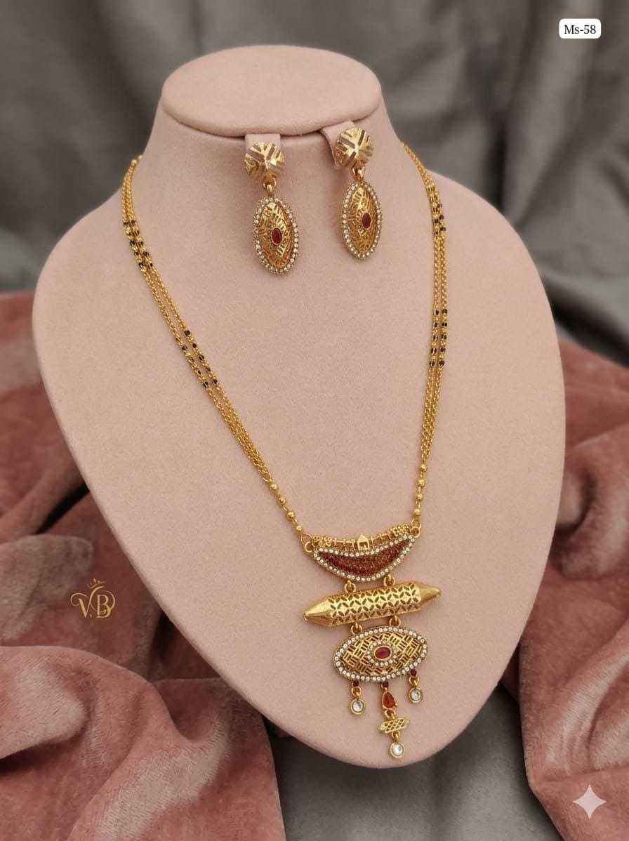 Three Tier Pendant Mangalsutra with Peacock Studs