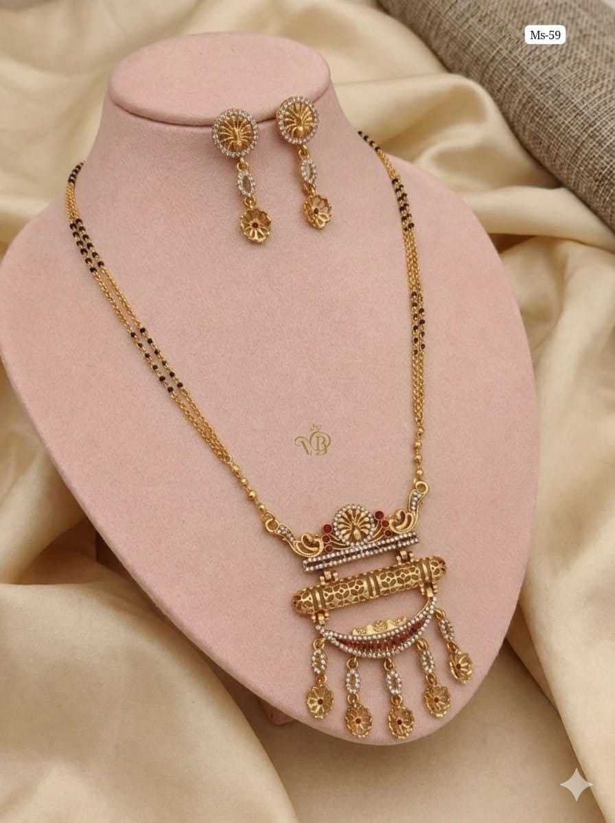 Three Tier Pendant Mangalsutra with Peacock Studs