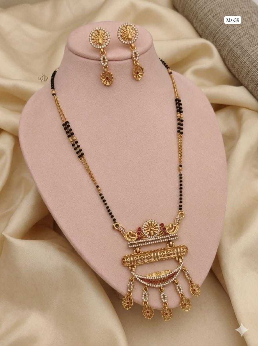 Three Tier Pendant Mangalsutra with Peacock Studs