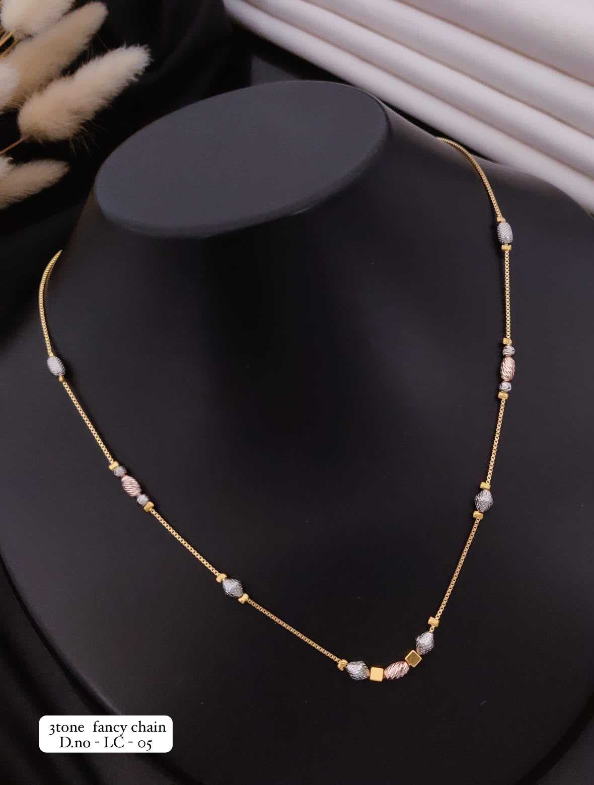 Three Tone Fancy Chain with Pastel Bead Stations