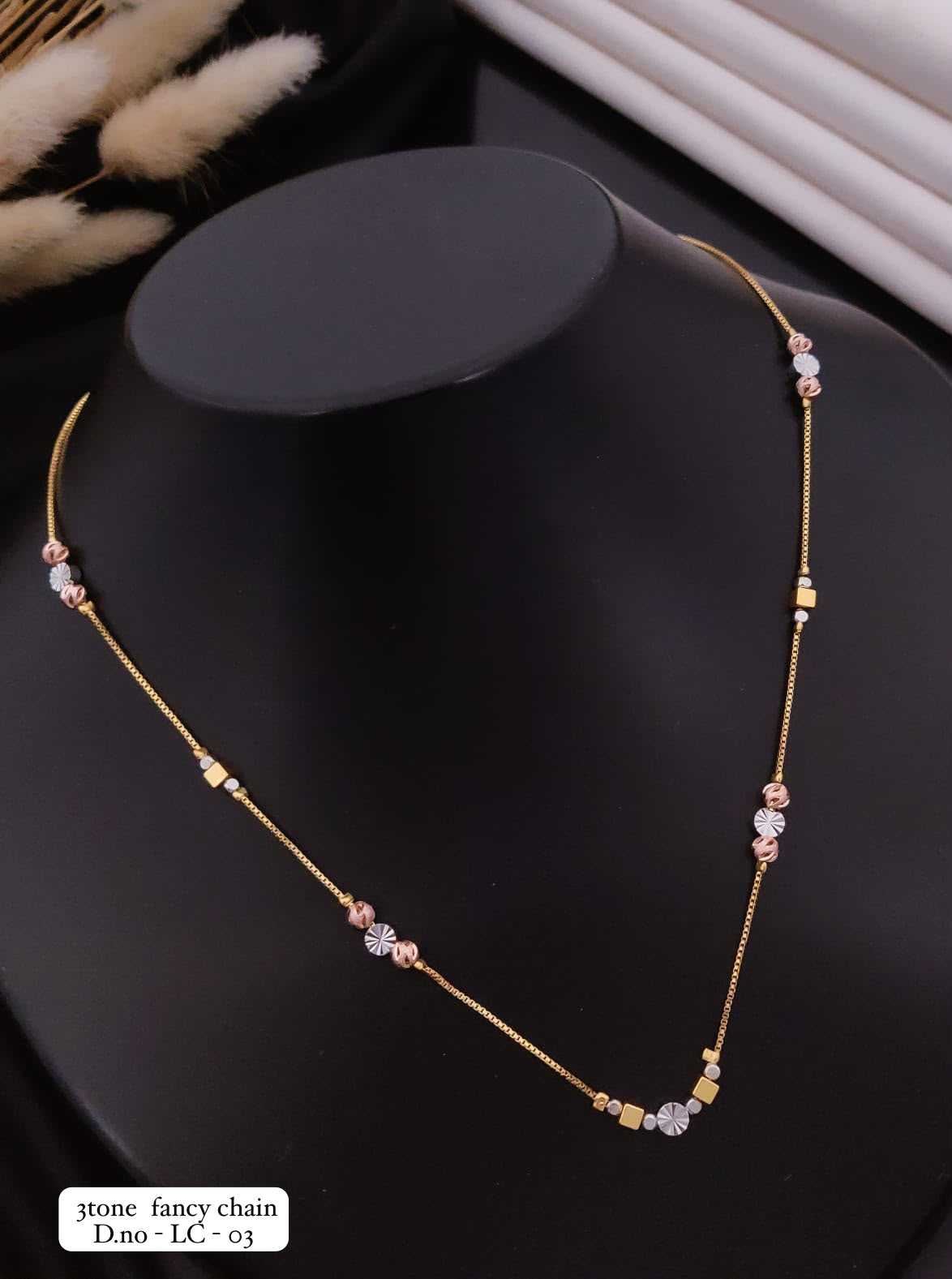 Three Tone Fancy Chain with Pastel Bead Stations