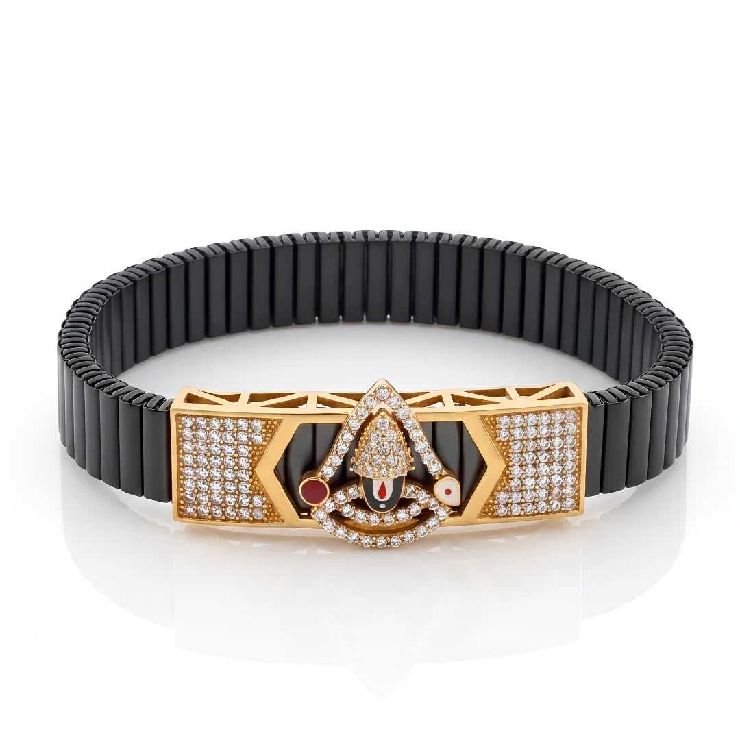 Tirupati Balaji CZ plate bracelet on a white background