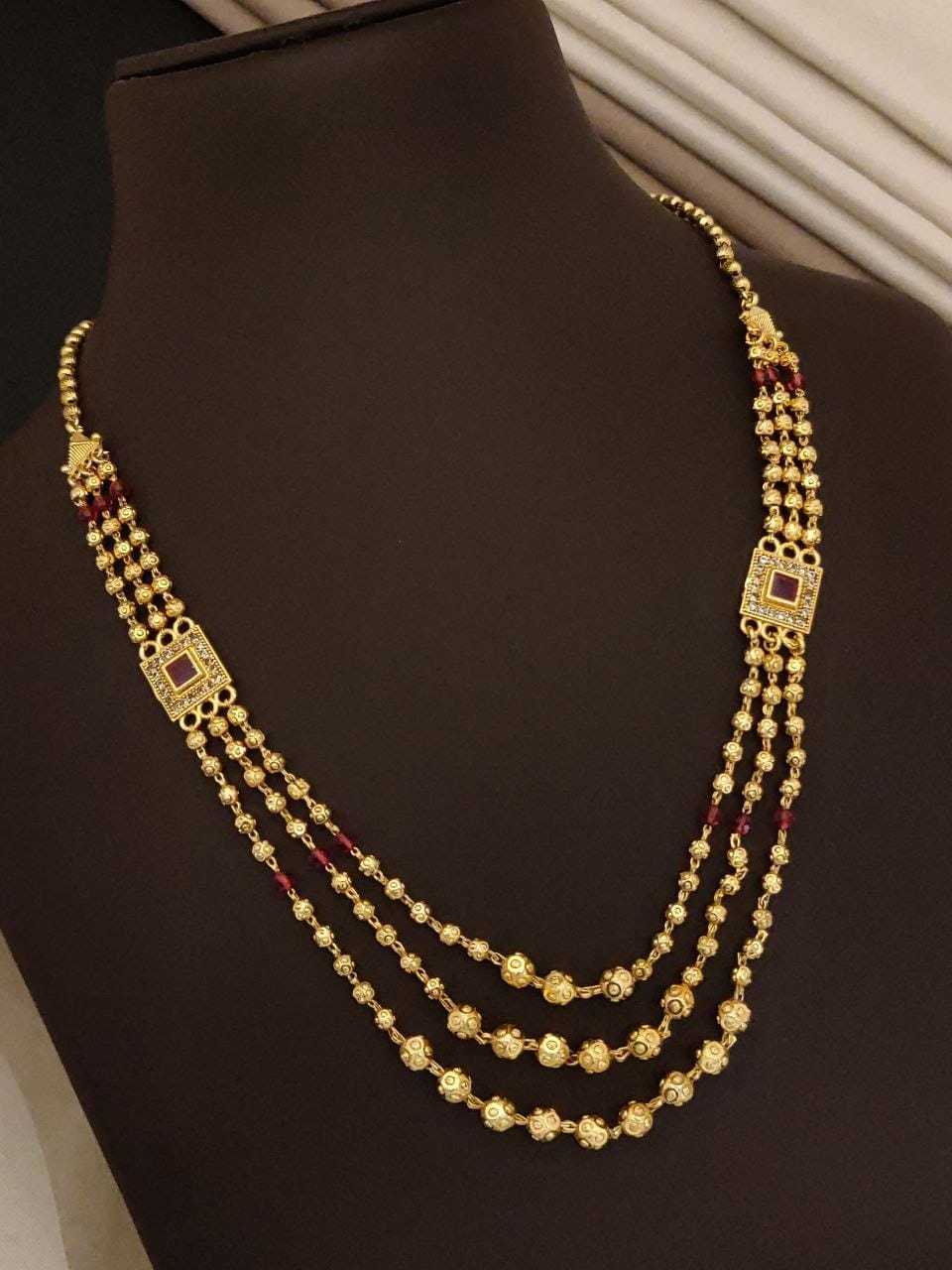Triple Layer Gold Ball Bead Mala with Stone Side Spacers