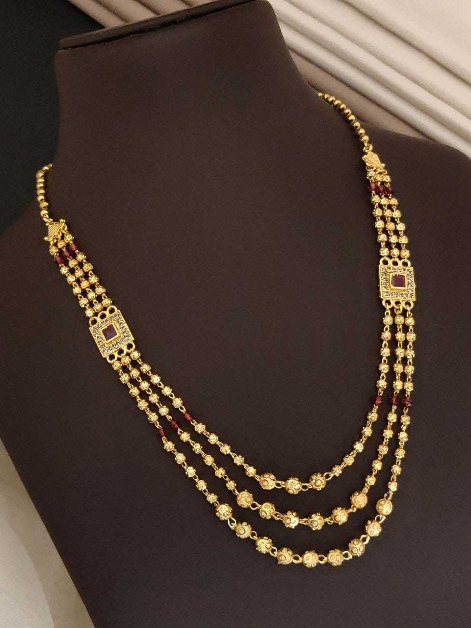 Triple Layer Gold Ball Bead Mala with Stone Side Spacers
