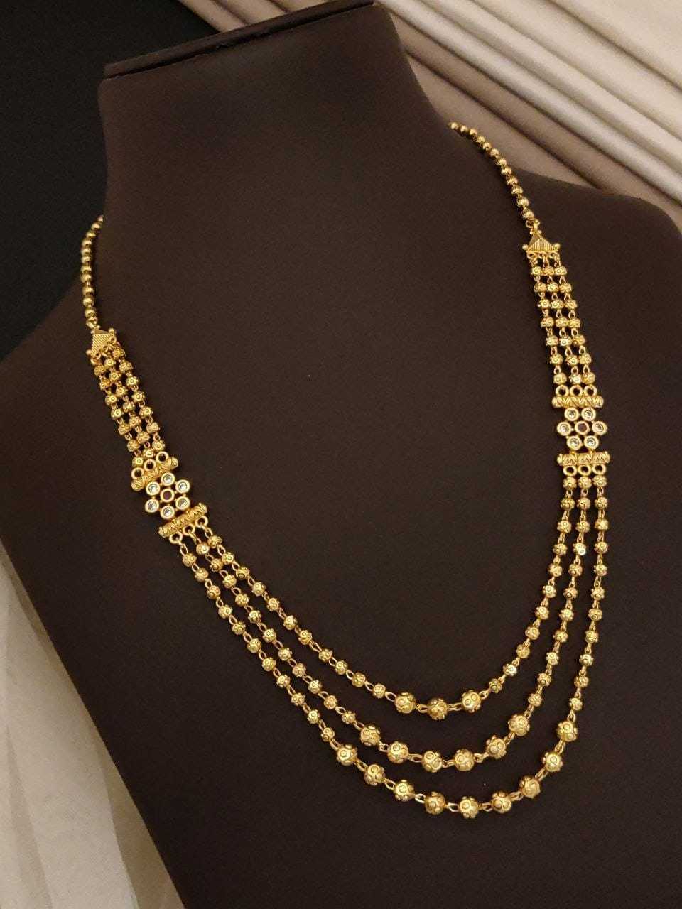 Triple Layer Gold Ball Bead Mala with Stone Side Spacers