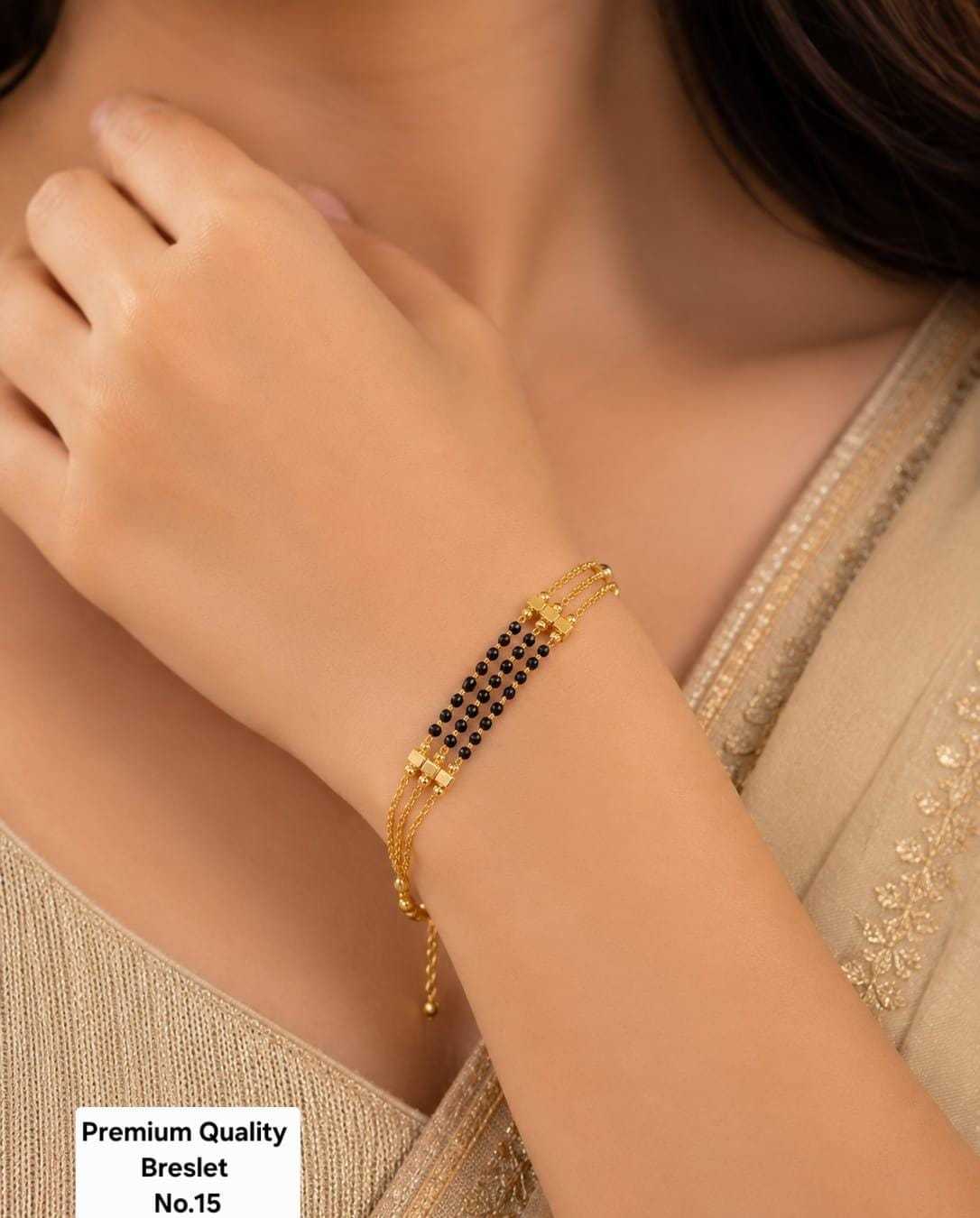 Triple Strand Mangalsutra Bracelet with Gold Bar Spacers