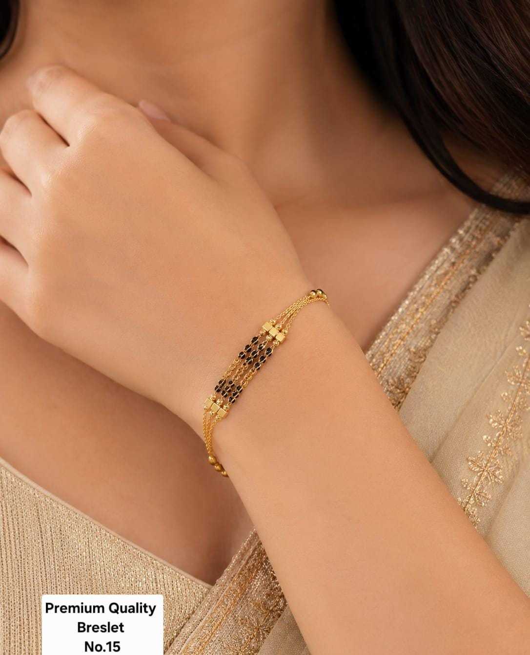 Triple Strand Mangalsutra Bracelet with Gold Bar Spacers
