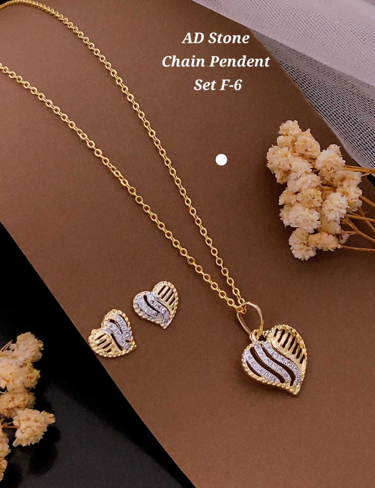 Twin Heart Pendant Chain Set with Studs