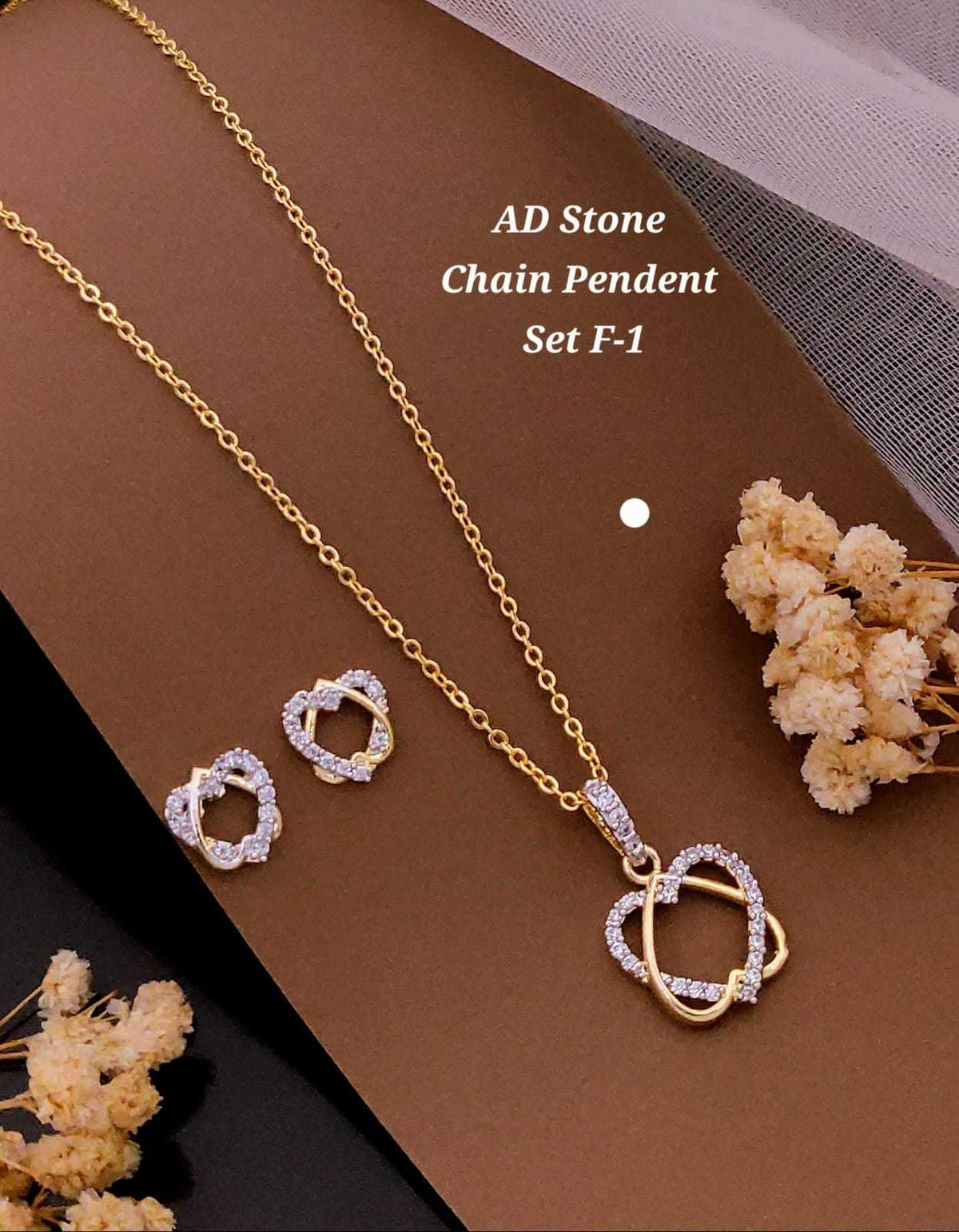 Twin Heart Pendant Chain Set with Studs