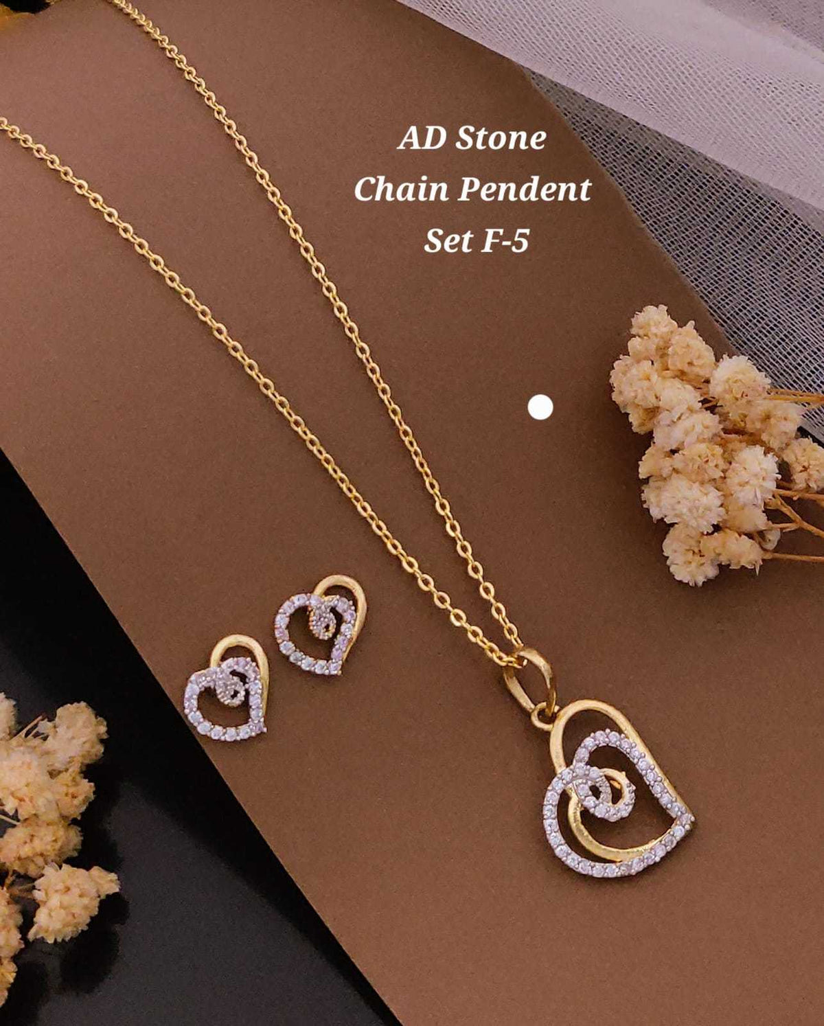 Twin Heart Pendant Chain Set with Studs