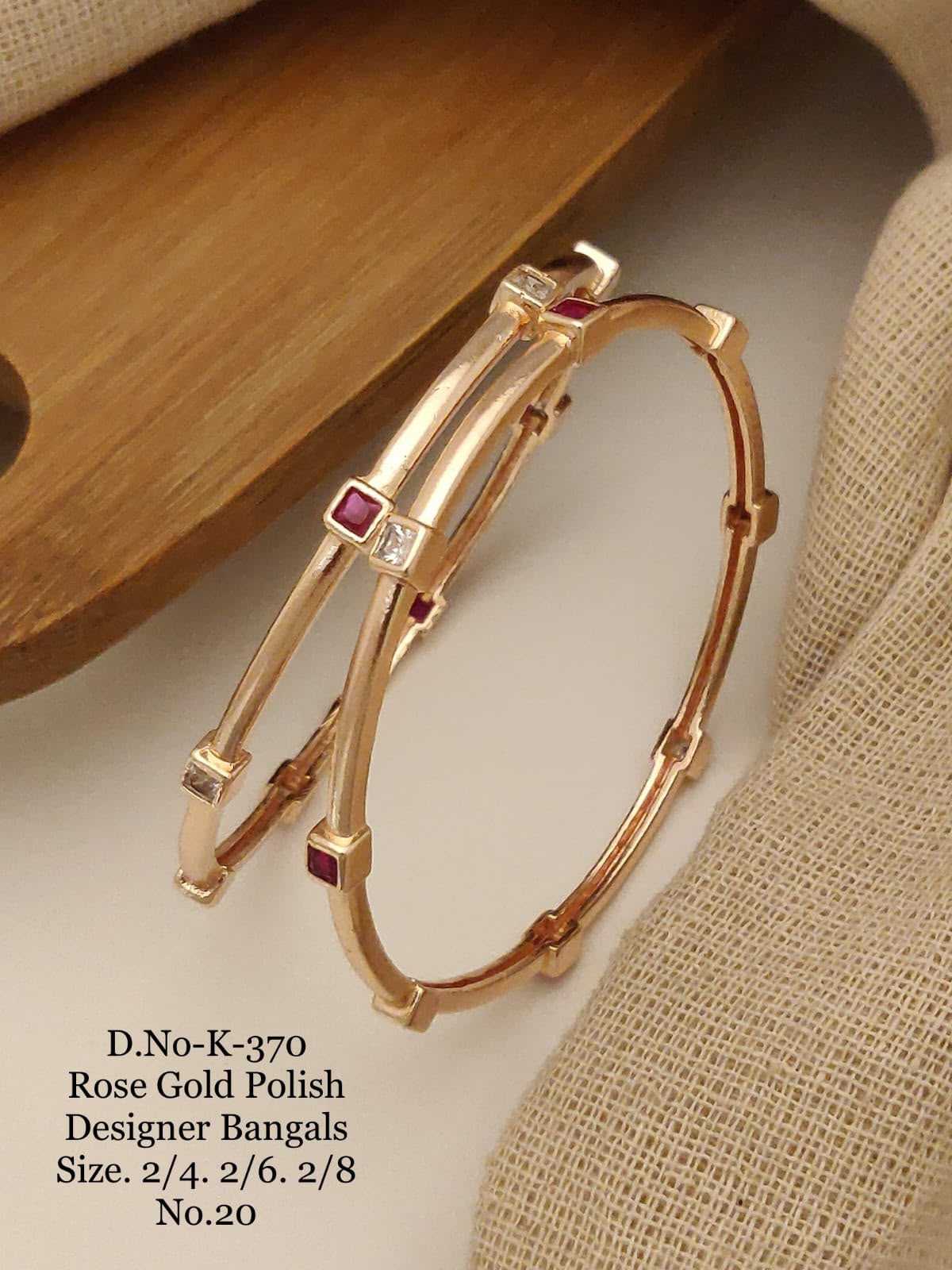 Twin Rail Rose-Tone Bangles with Red and White Square Settings