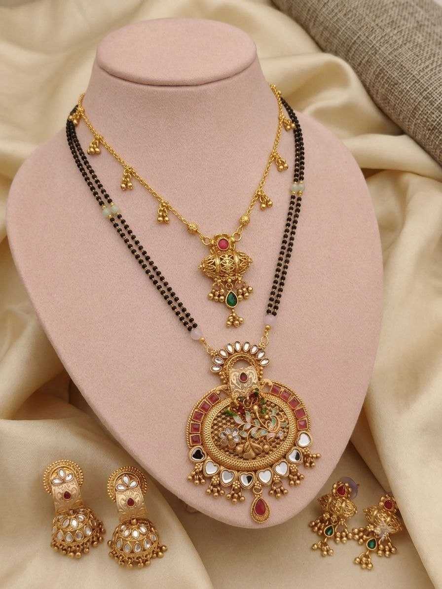 Two Layer Mangalsutra Combo with Jhumkas