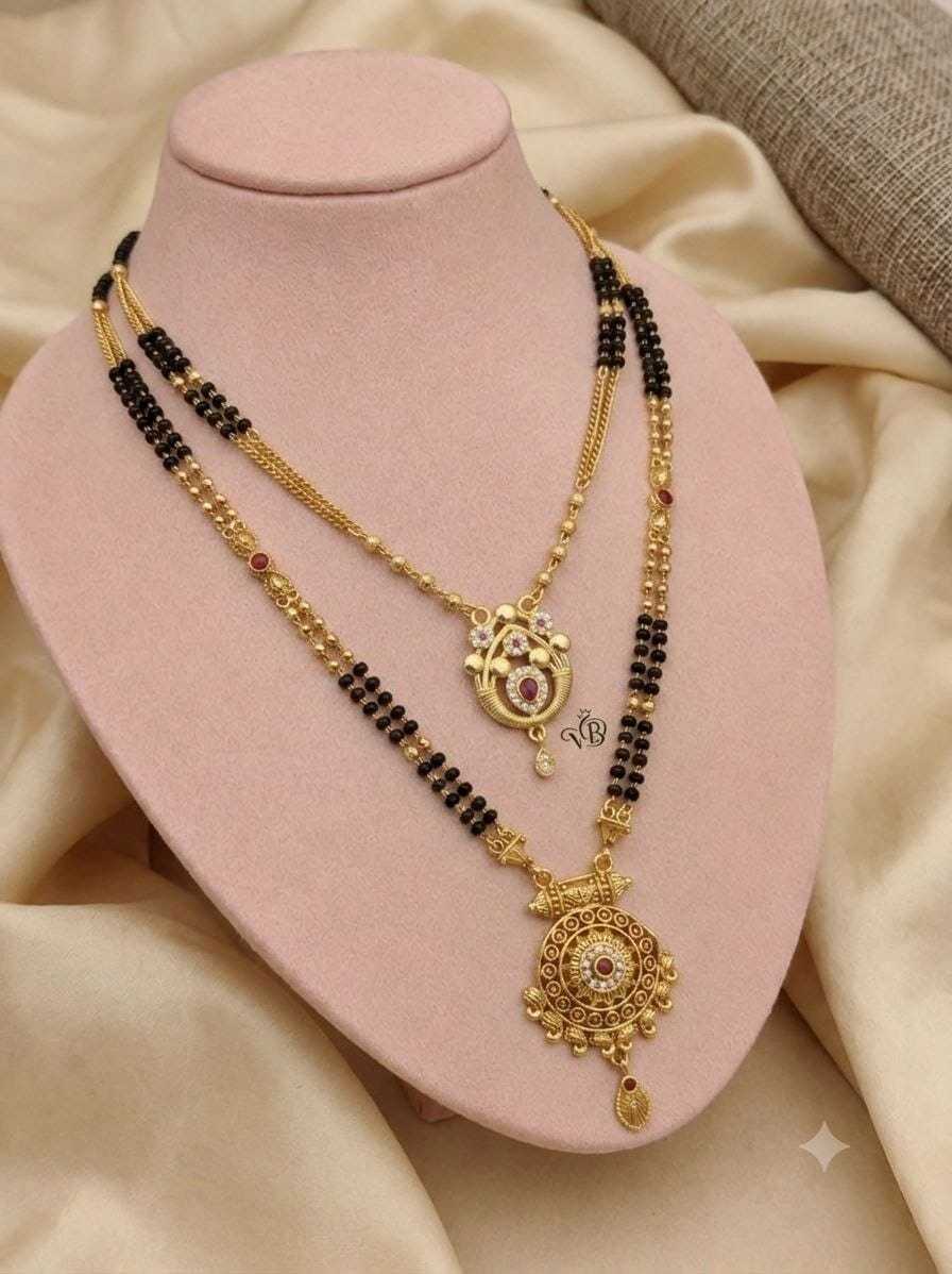 Two Layer Mangalsutra with Geometric Diamond Pendant