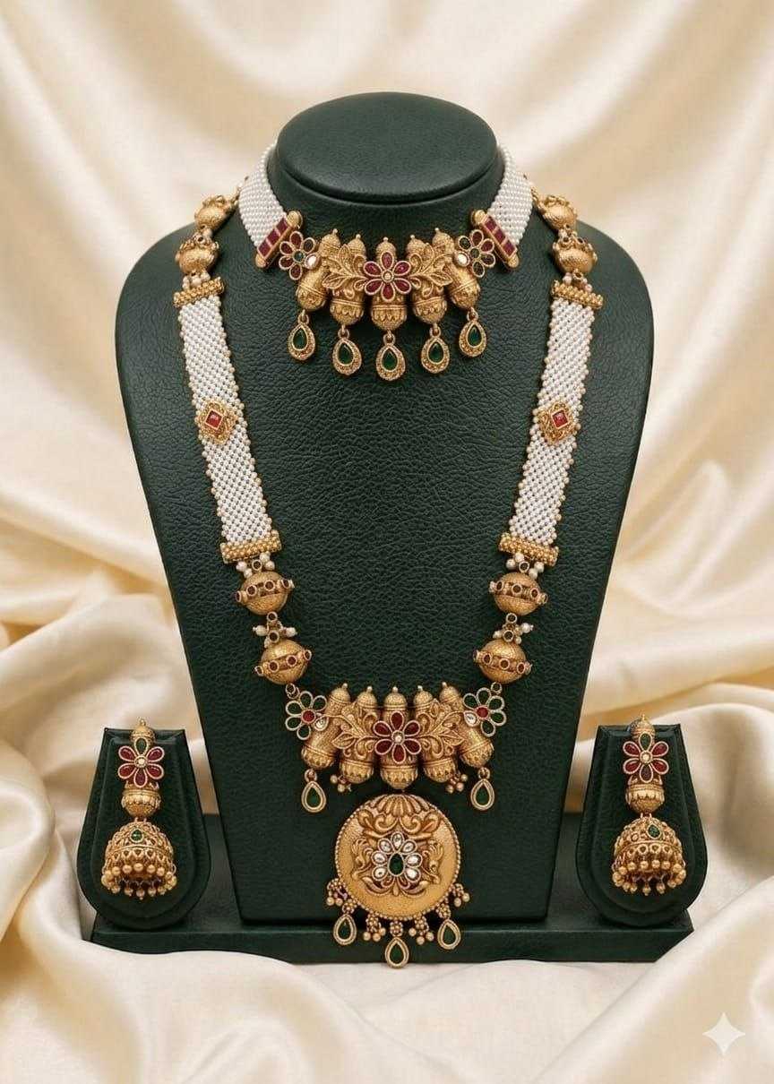 Two Layer Necklace Set with Multicolour Stones