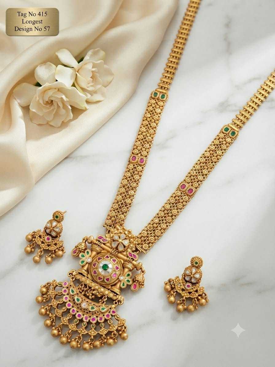 Two-Tier Kundan Pendant Rani Haar Set with Ruby Crescent