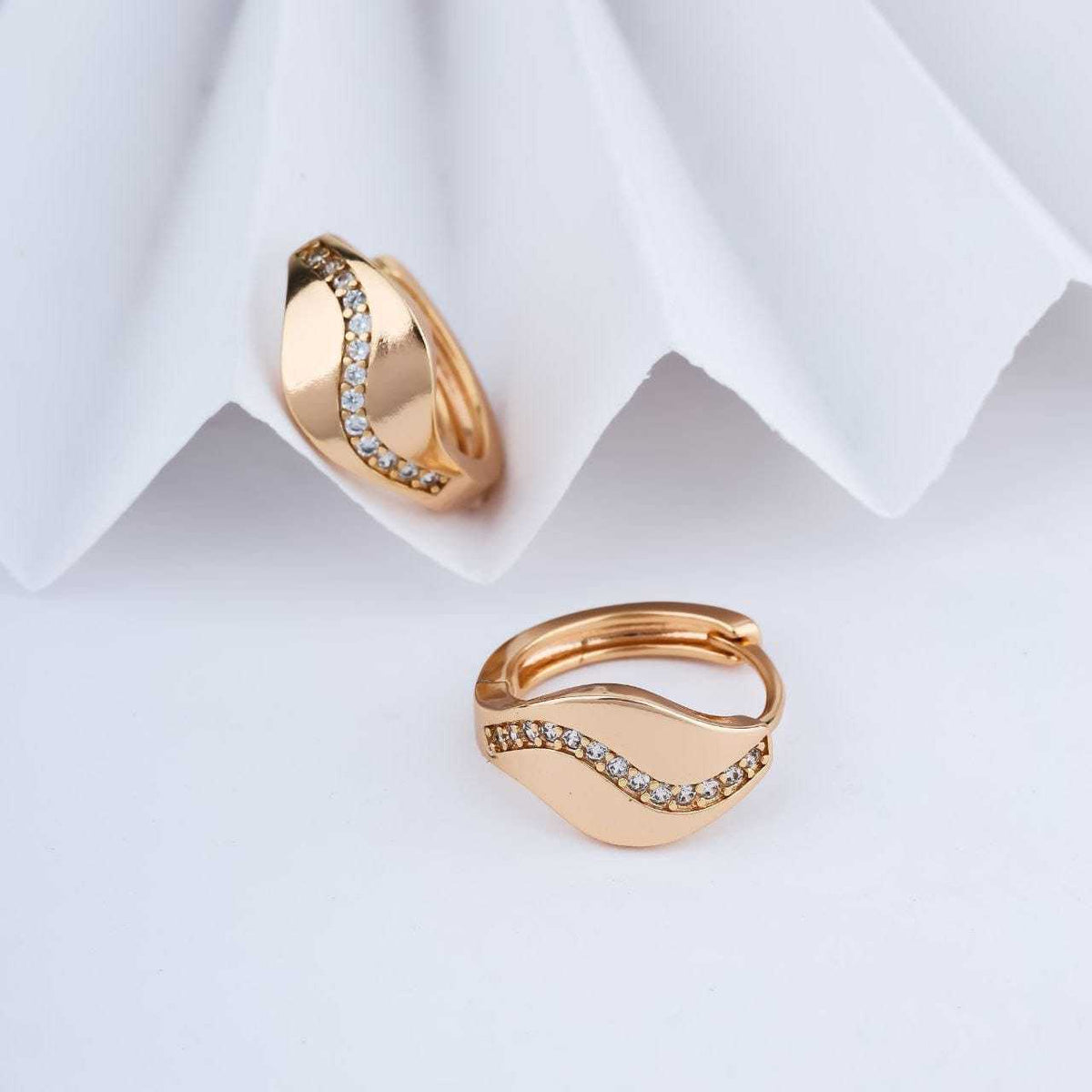 Wave CZ Huggie Hoop Earrings