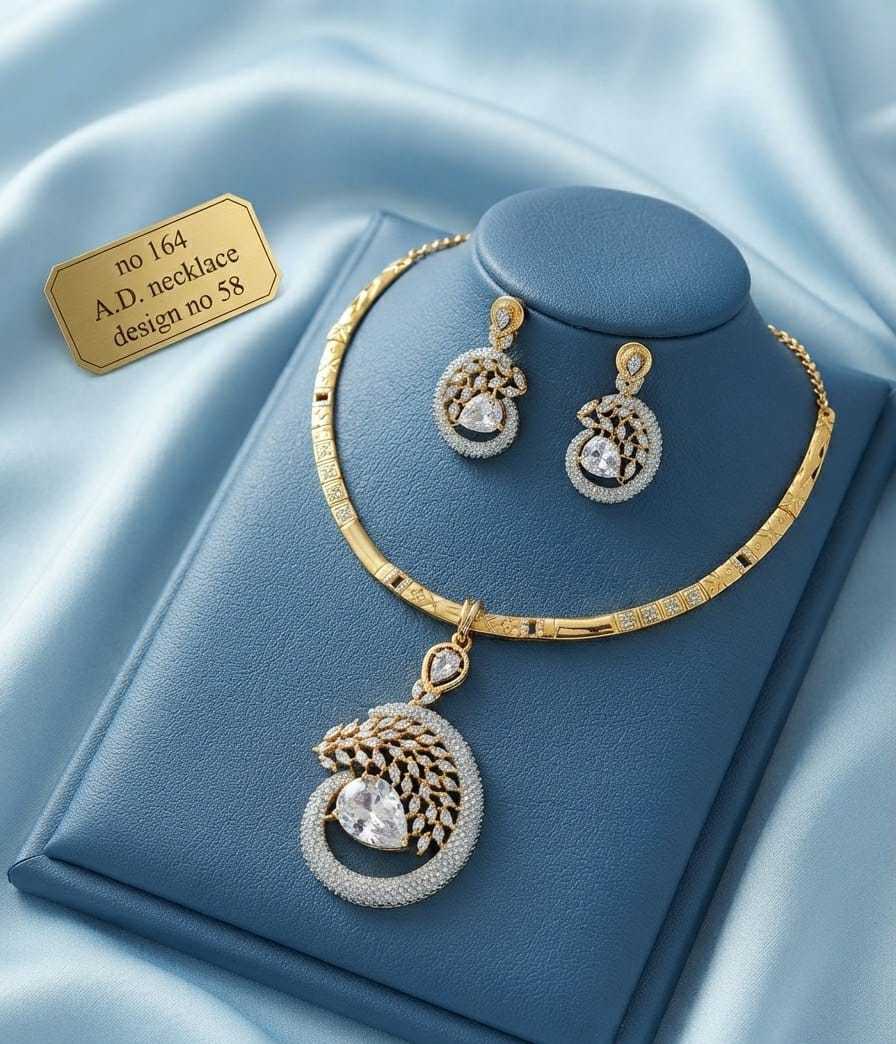 White Pear Stone Swirl AD Hasli Necklace Set with Drop Earrings