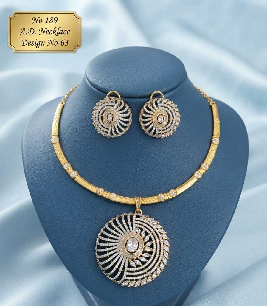 White Solitaire Spiral Wheel AD Hasli Necklace Set with Studs