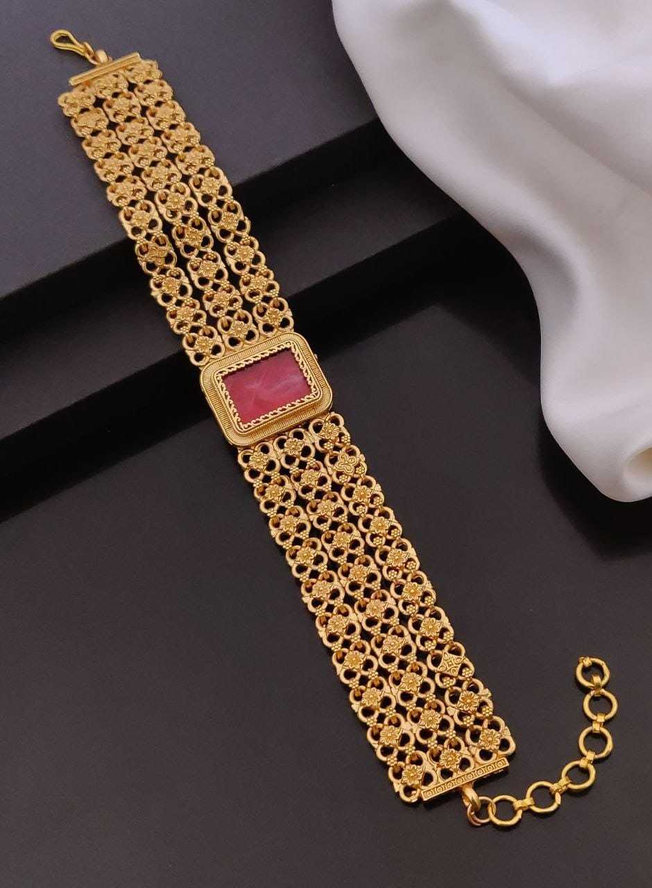 Wide Mesh Gold-Tone Bracelet with Square Stone Centrepiece