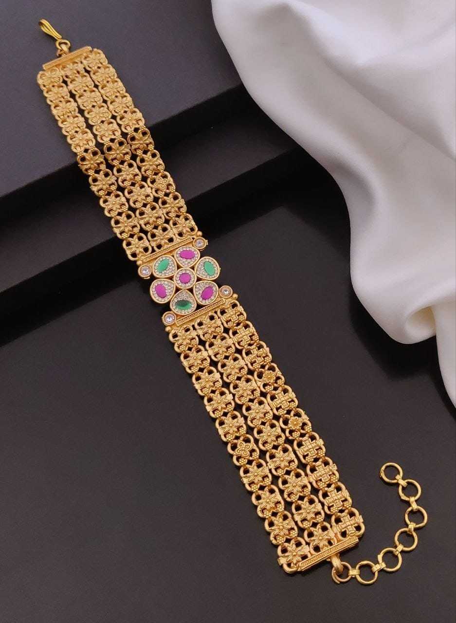 Wide Mesh Gold-Tone Bracelet with Square Stone Centrepiece